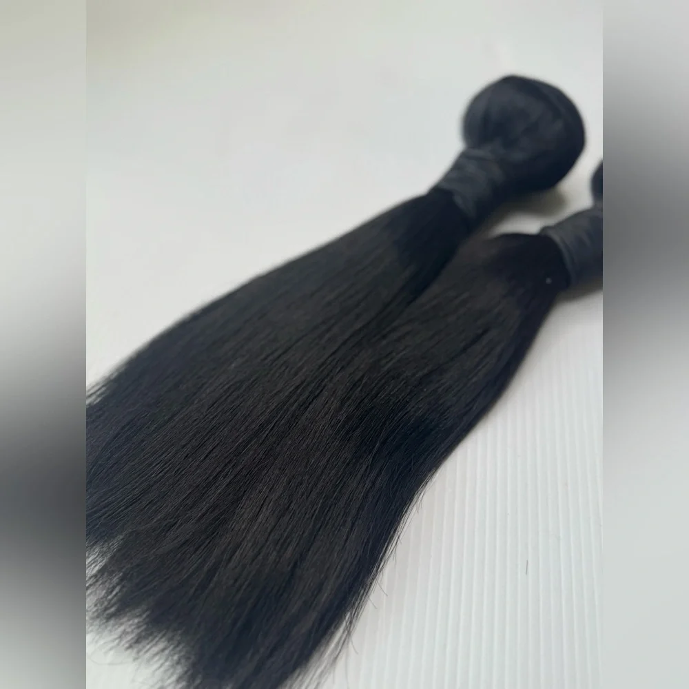 Human Hair Blend Straight Bundles | 10 Inch Black Soft Silky Weft Extensions